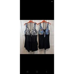 Avenue 24W Plus Size Swimdress Lot of 2 Black Floral One Piece Swimsuits